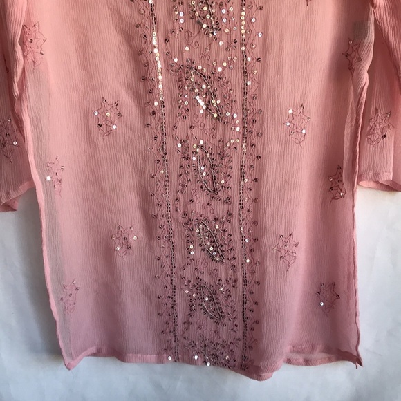 Pia Hallstrom pink semi-sheer tunic with silver sequins, size M - Picture 4 of 15